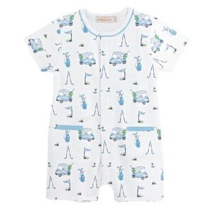 Golf pima romper shortall pique watercolor print baby boy caddy cart club chic
